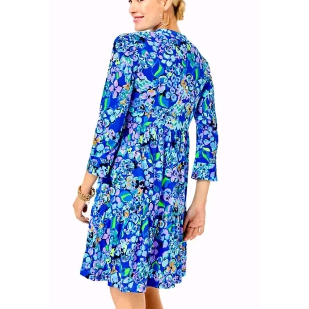 LILLY PULITZER ALAINA DRESS 3/4 SLEEVE BLUE GROTTO TWILIGHT TROPICS small $118 - Picture 4 of 9
